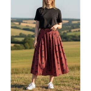 Vintage Lord & Taylor Skirt 4 Red Black Houndstooth Horse Pleated Equestrian 90s